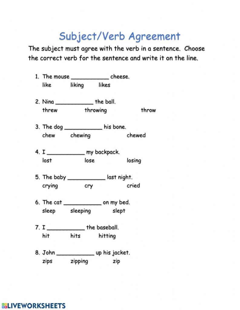 Subject Verb Agreement Worksheet Pdf Esl