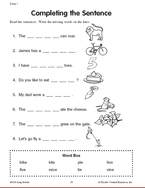 Teacher Created Resources Completing The Sentence Education World