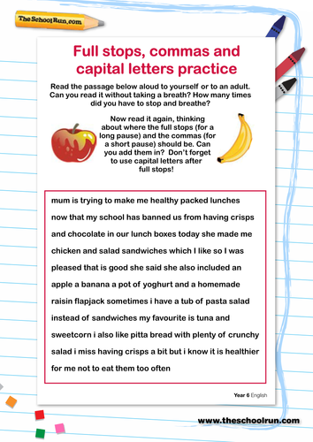 The Text On This Worksheet Is Missing Full Stops Commas And Capital 