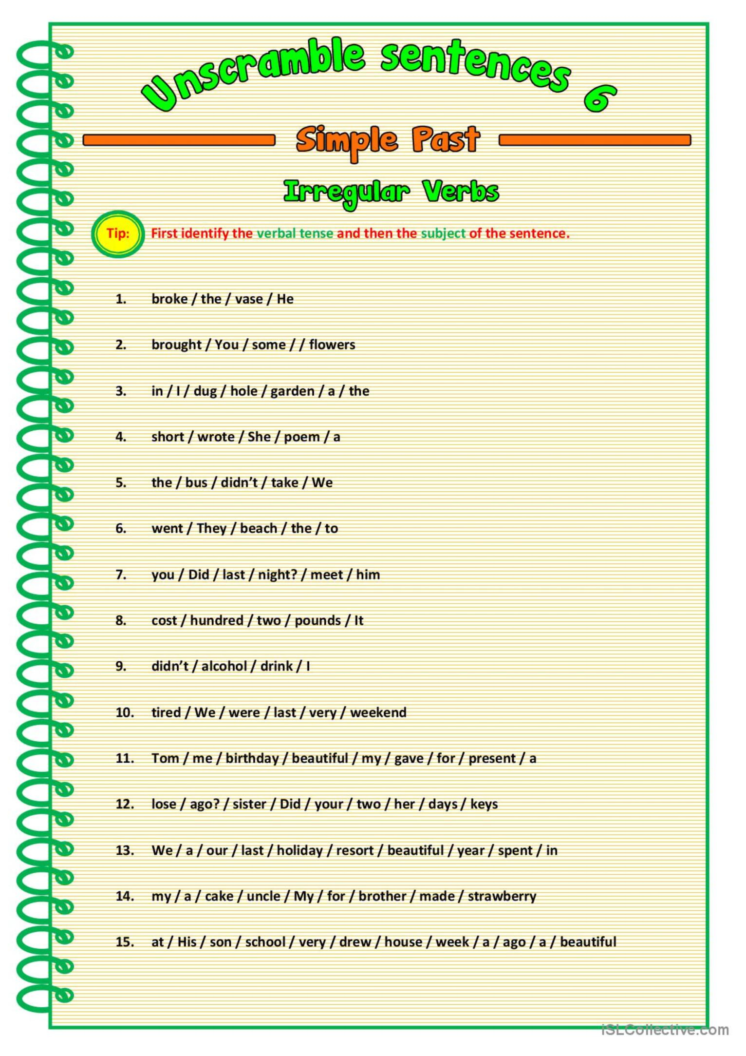 Unscramble Sentences 6 English ESL Worksheets Pdf Doc