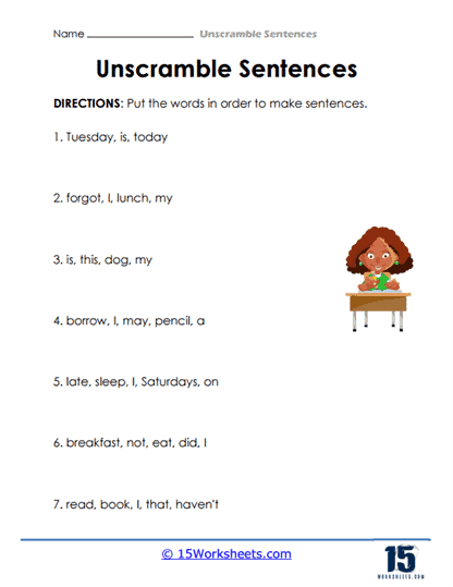 Unscramble Sentences Worksheets 15 Worksheets