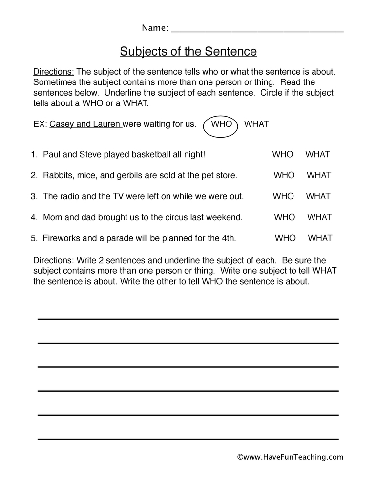Who Or What Compound Subjects Worksheet By Teach Simple